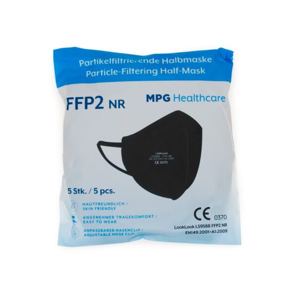 Verpackungseinheit einer schwarzen FFP2 Maske